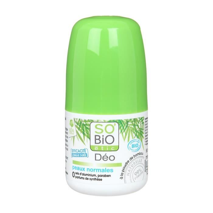 SOBIO Déodorant bille à la poudre de bambou - Bio - 50 ml - Peaux normales