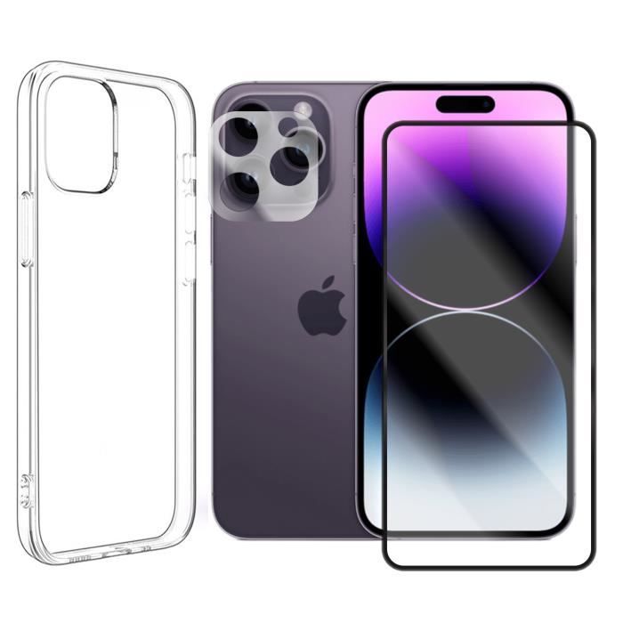 Protection intégrale Verre trempé pour iPhone 14 Pro Max + Verre Trempé Caméra Arrière + Coque souple silicone transparente -Yuan