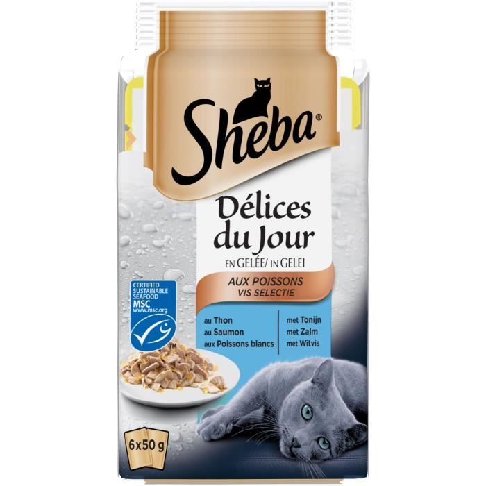 SHEBA Délices du Jour - Sachets fraîcheur en gelée aux poissons - 3 variétés - Pour chat adulte - 6 x 50 g
