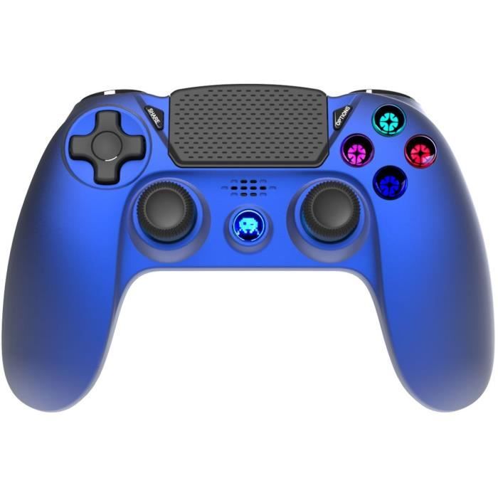 Manette Sans Fil BLUE Metal avec Prise Jack pour casque et boutons lumineux pour PS4
