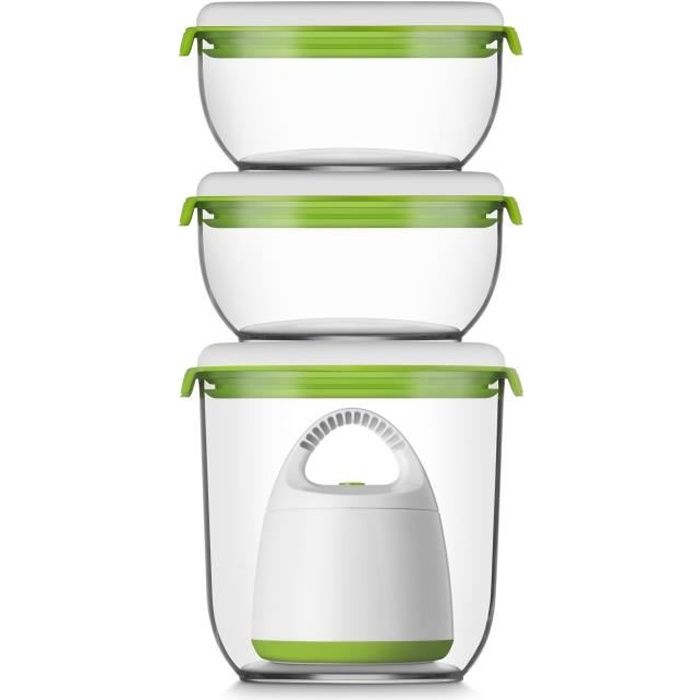 FOSA Kit de mise sous vide alimentaire en récipients 40000 - 1350-600 ml - Blanc et vert