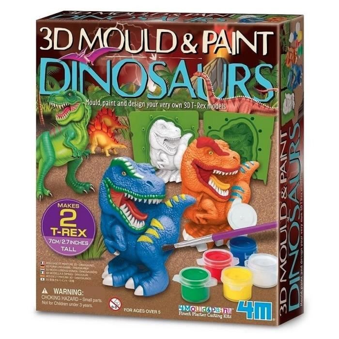 4M 404777 MOULD & PAINT-3D DINOSAURS, MIXED COLOURS