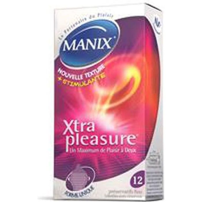 MANIX Xtra Pleasure Double Stimulation Boîte de 12 préservatifs - 52 mm - Couleur naturelle