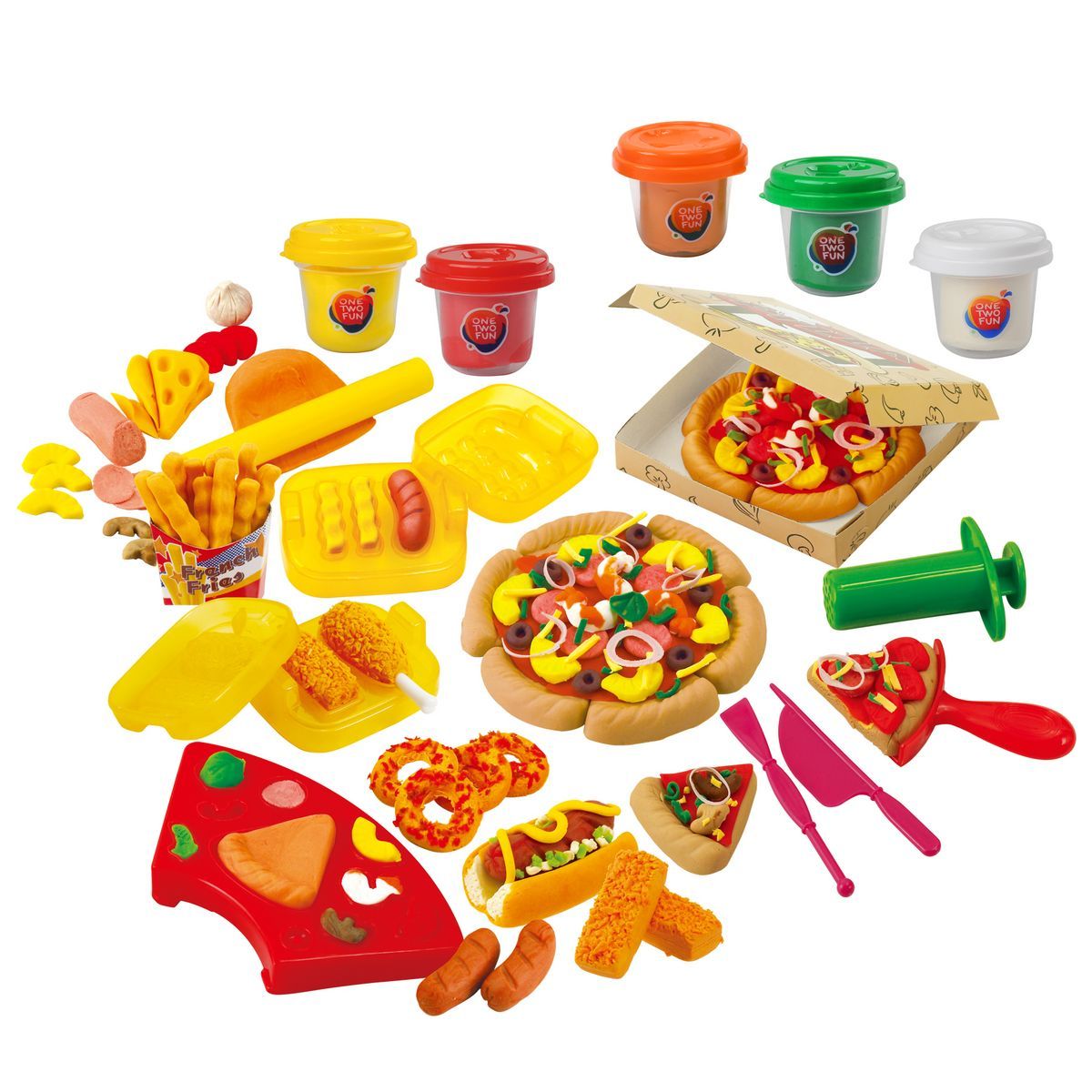 SET PATE A MODELER FAST FOOD - 3 POTS*56 G AVEC ACCESSOIRES