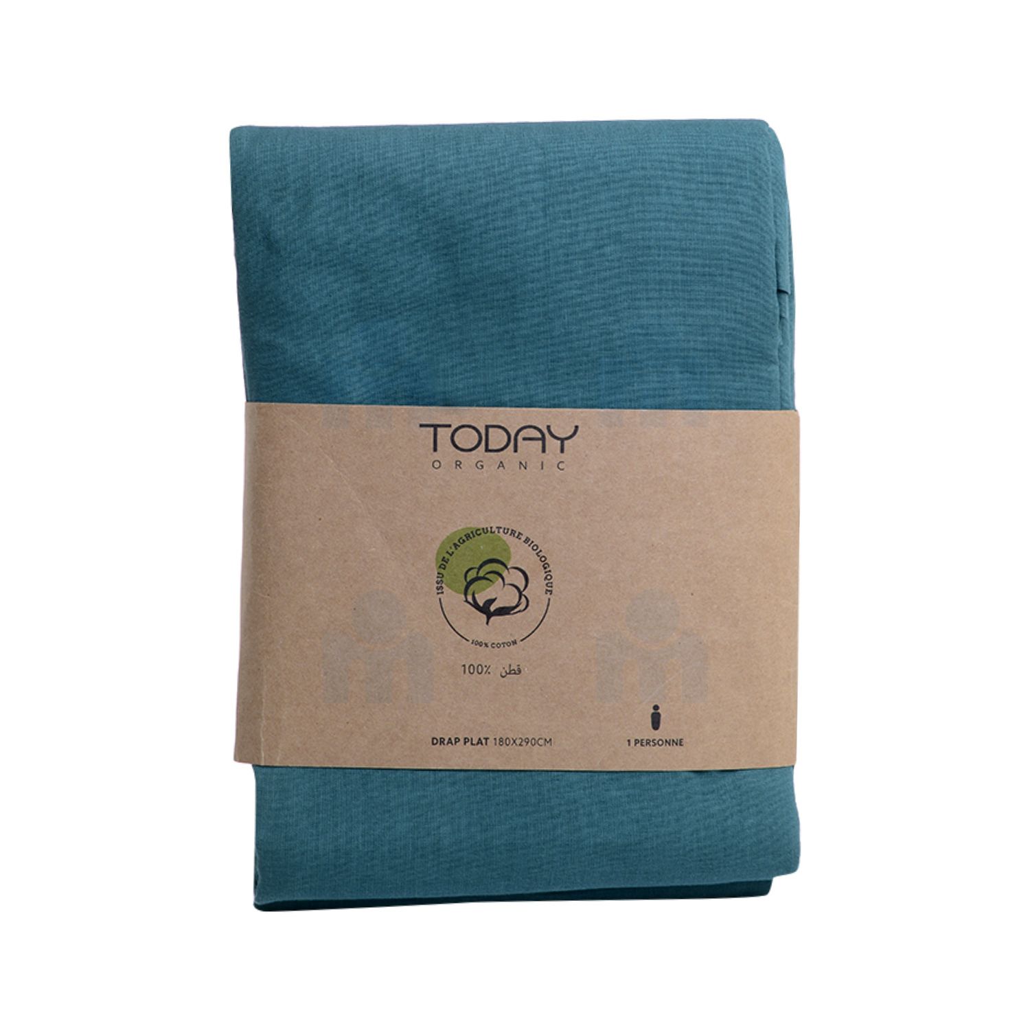 Drap plat coton bio 57 fils 180x290cm emeraude x1 pièce - TODAY