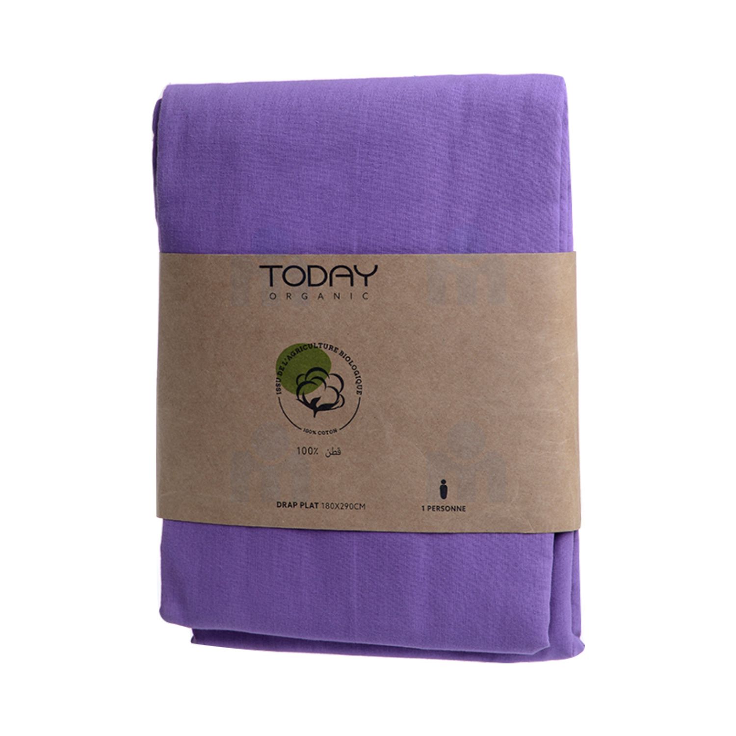 Drap plat coton bio 57 fils 180x290cm figue x1 pièce - TODAY
