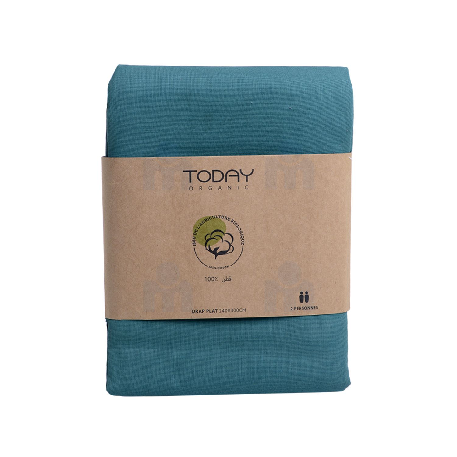 Drap plat coton bio 57 fils 240x300cm emeraude x1 pièce - TODAY