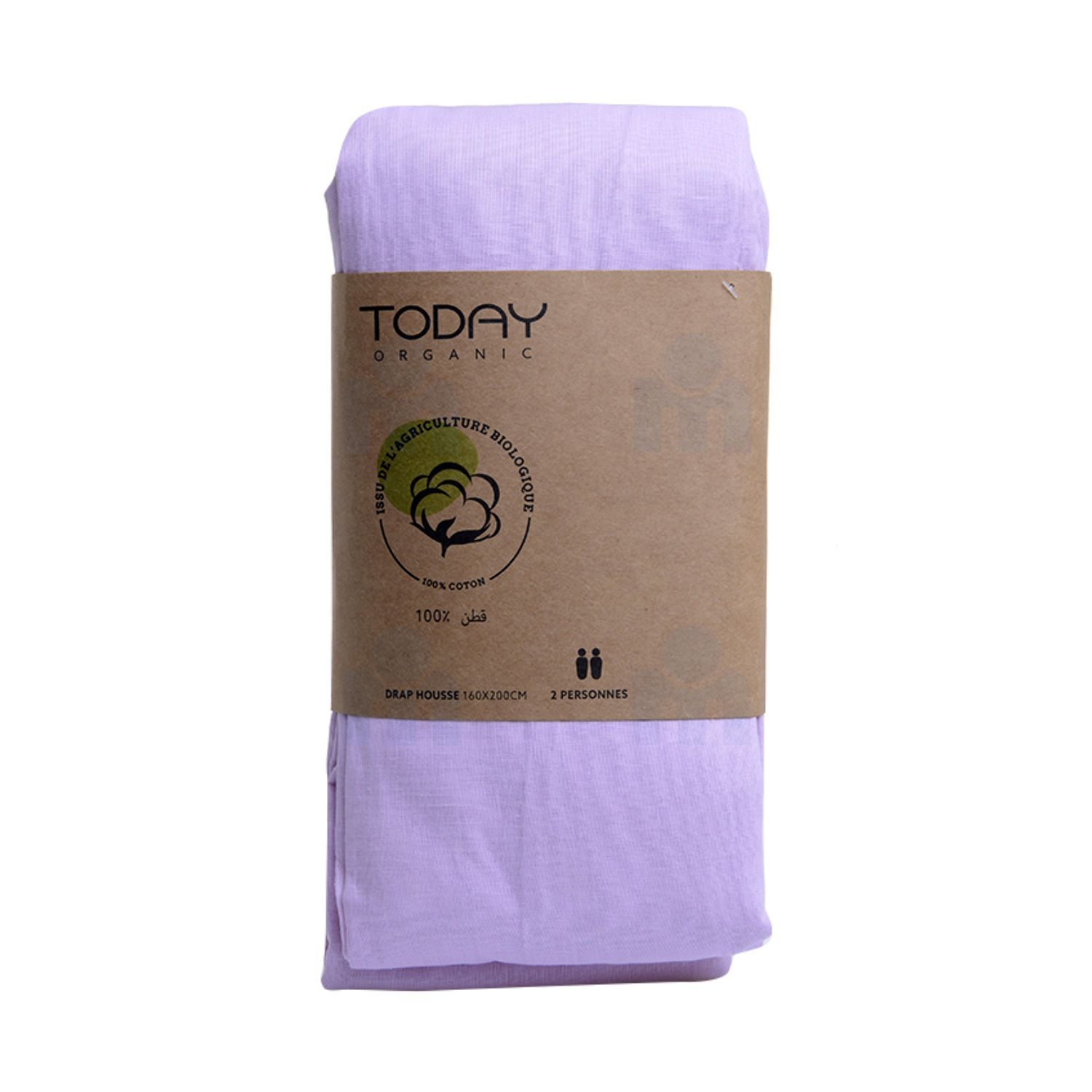 Drap housse coton bio 57 fils 160x200cm poudre de lilas x1 pièce - TODAY