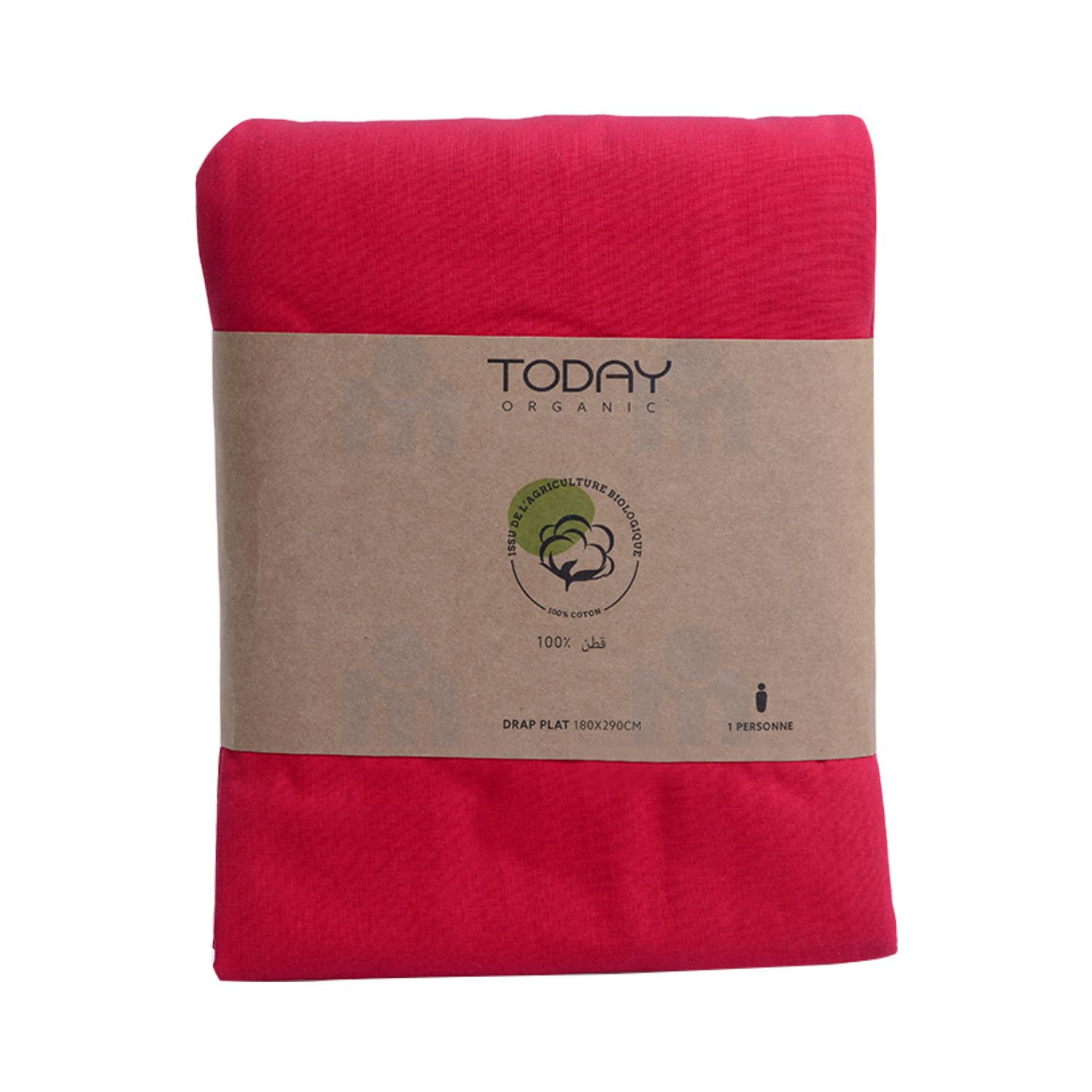 Drap plat coton bio 57 fils 180x290cm pomme d'amour x1 pièce - TODAY