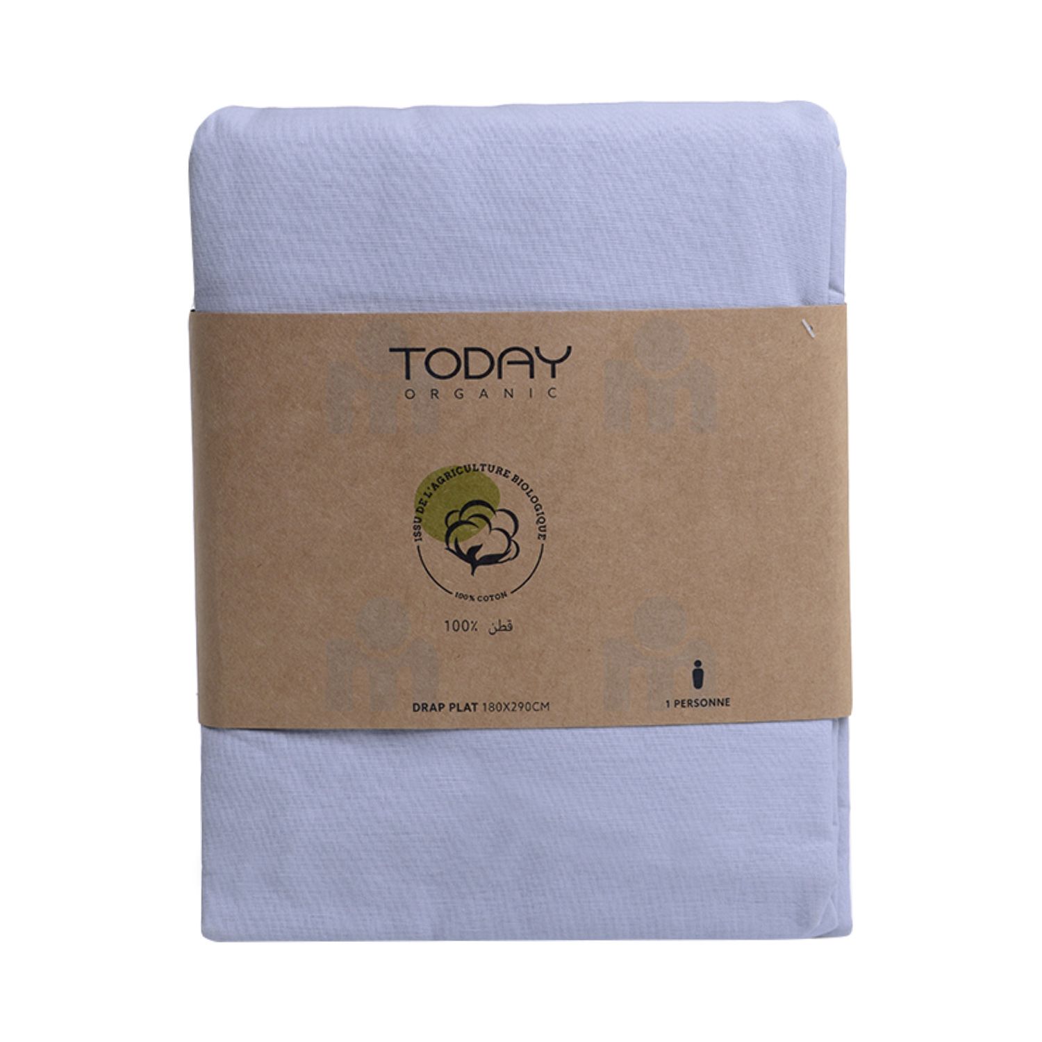 Drap plat coton bio 57 fils 180x290cm zinc x1 pièce - TODAY