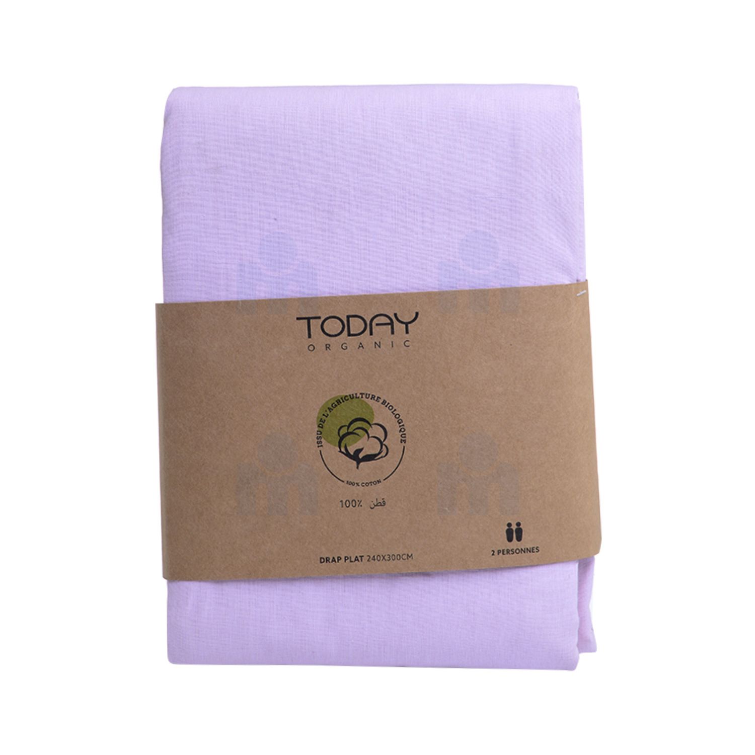 Drap plat coton bio 57 fils 240x300cm poudre de lilas x1 pièce - TODAY