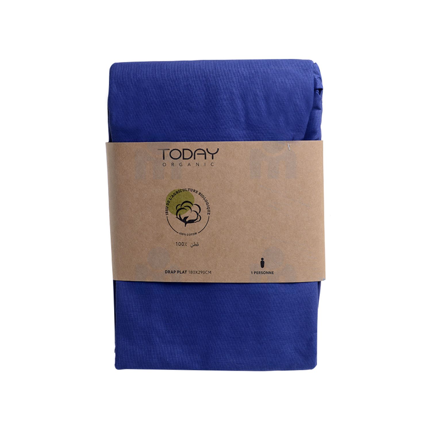 Drap plat coton bio 57 fils 180x290cm ciel d'orage x1 pièce - TODAY