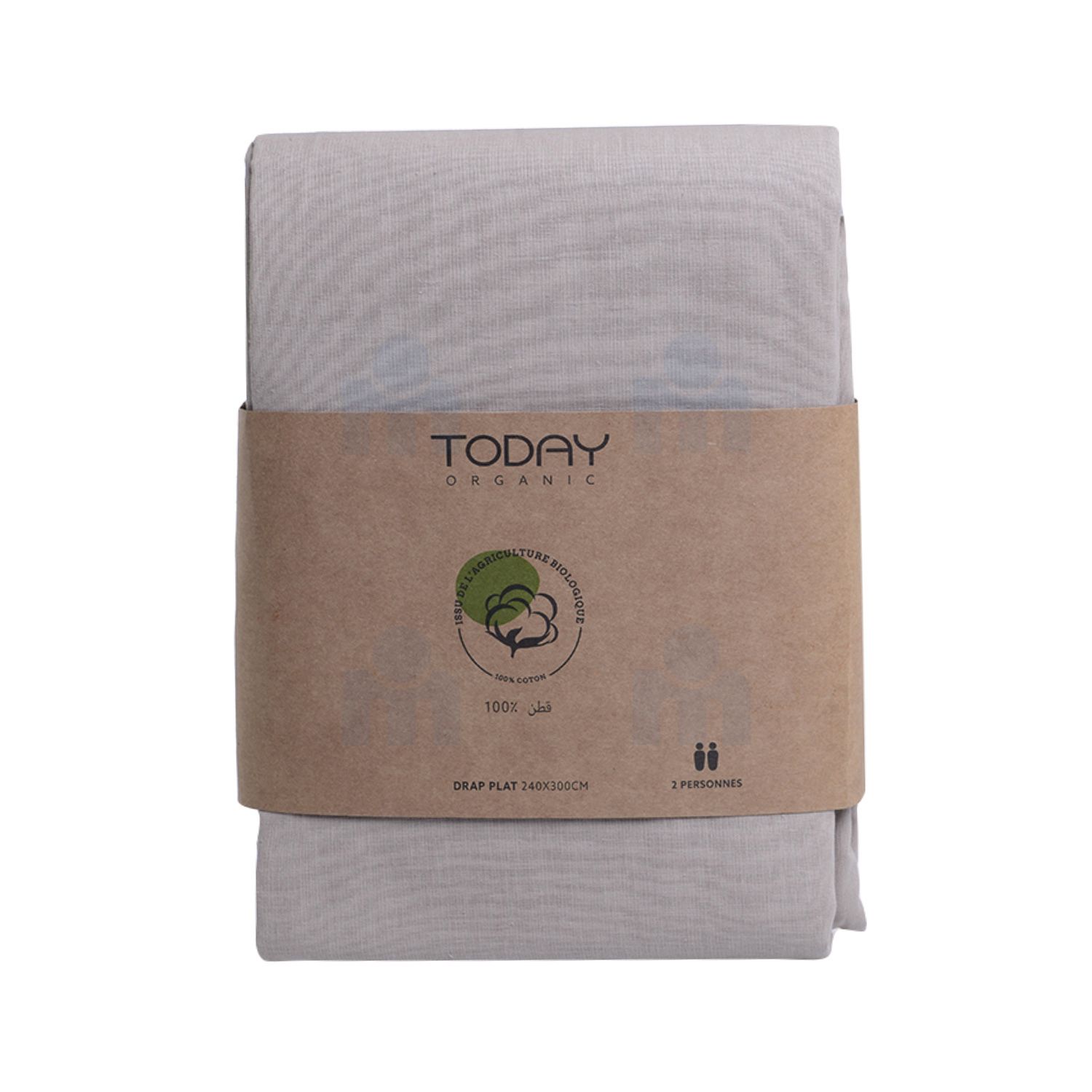 Drap plat coton bio 57 fils 240x300cm mastic x1 pièce - TODAY