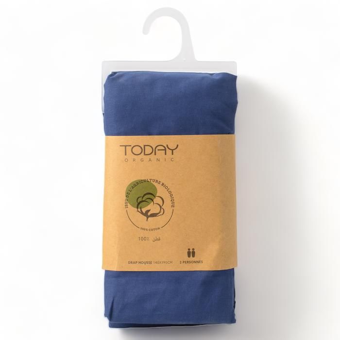DRAP HOUSSE COTON BIO 57 FILS CIEL D'ORAGE - 140*190 CM
