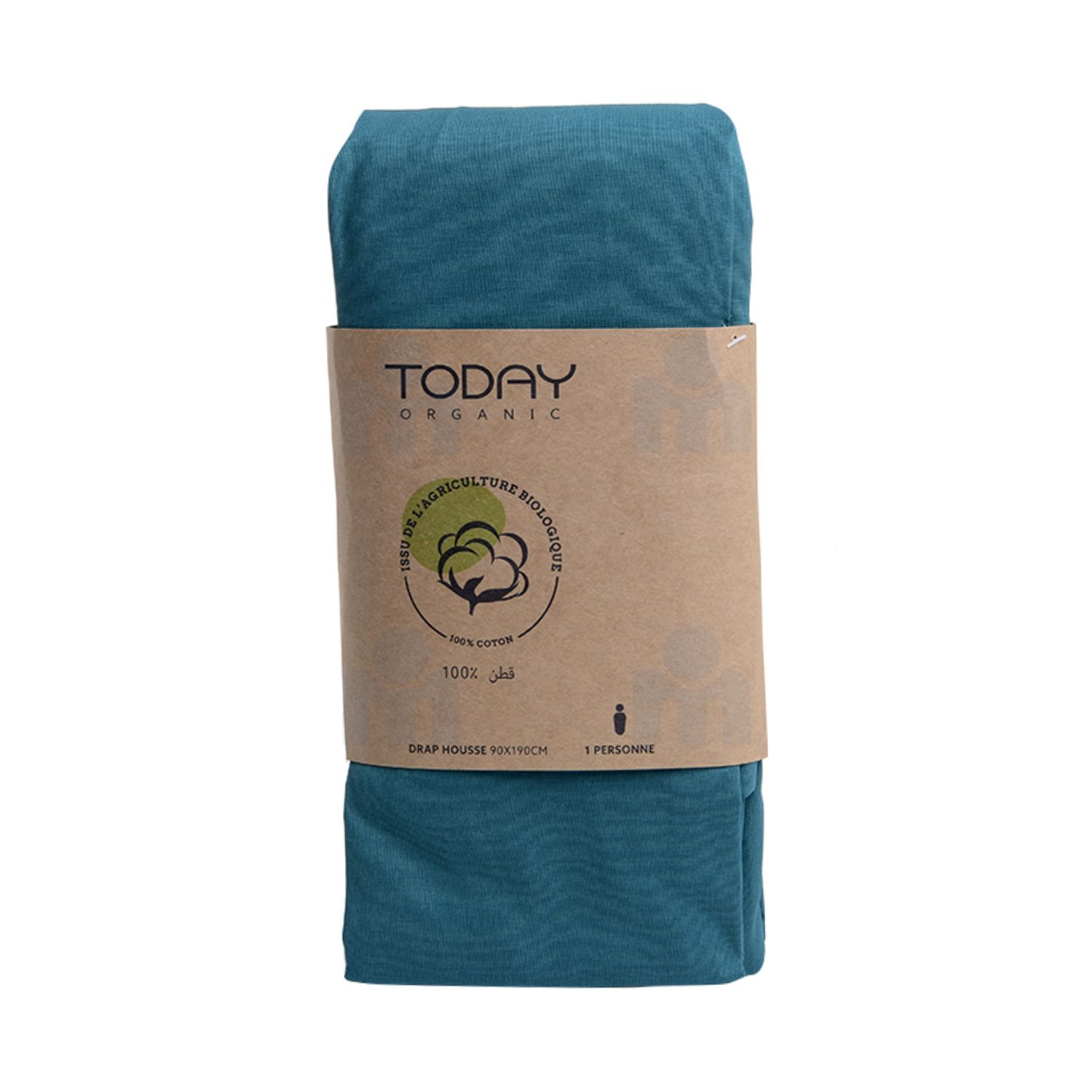 Drap housse coton bio 57 fils 90x190cm emeraude x1 pièce - TODAY