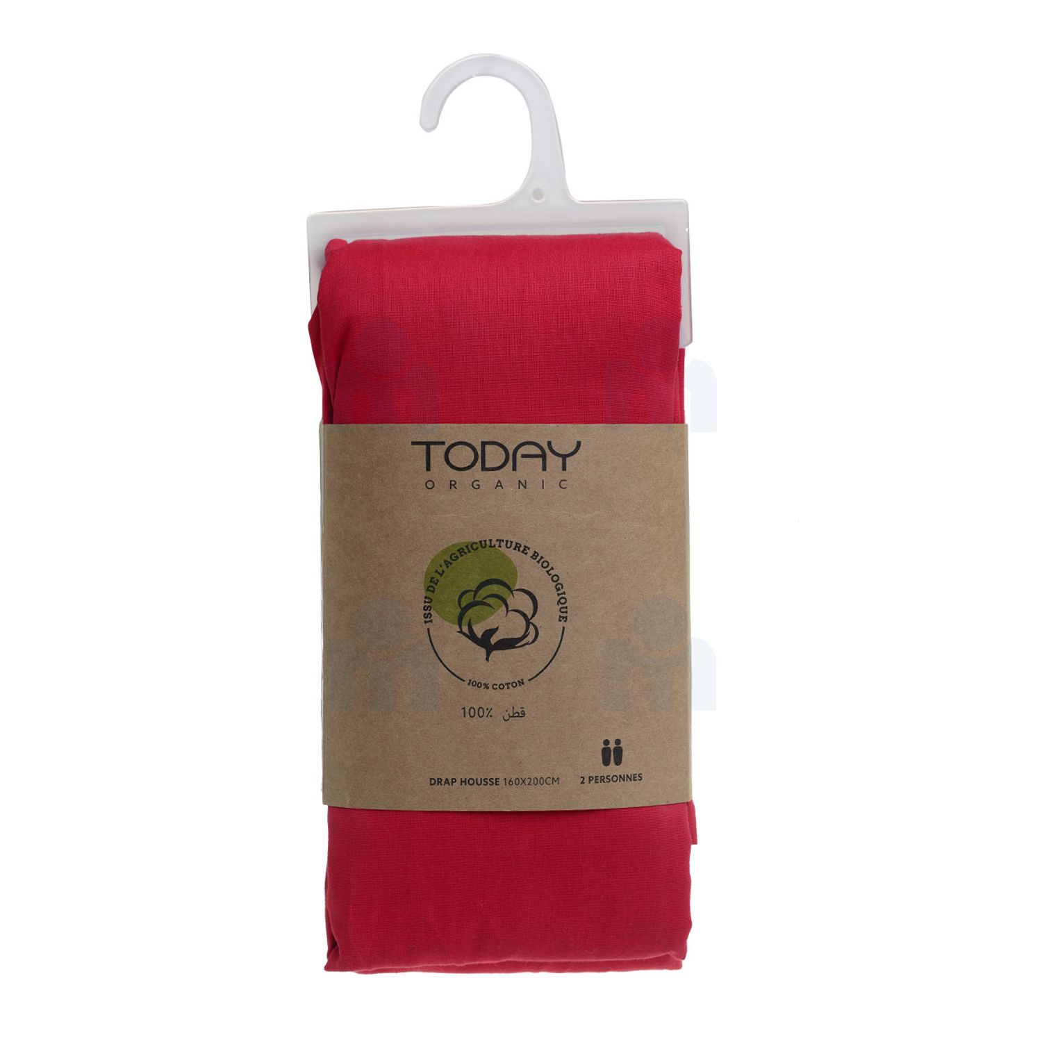 Drap housse coton bio 57 fils 160x200cm pomme d'amour x1 pièce - TODAY