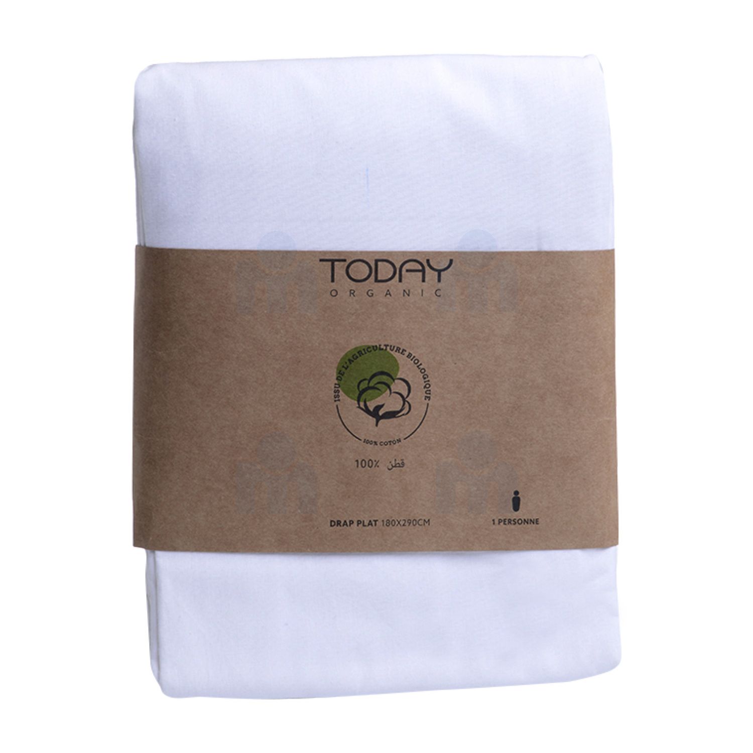 Drap plat coton bio 57 fils 180x290cm blanc x1 pièce - TODAY