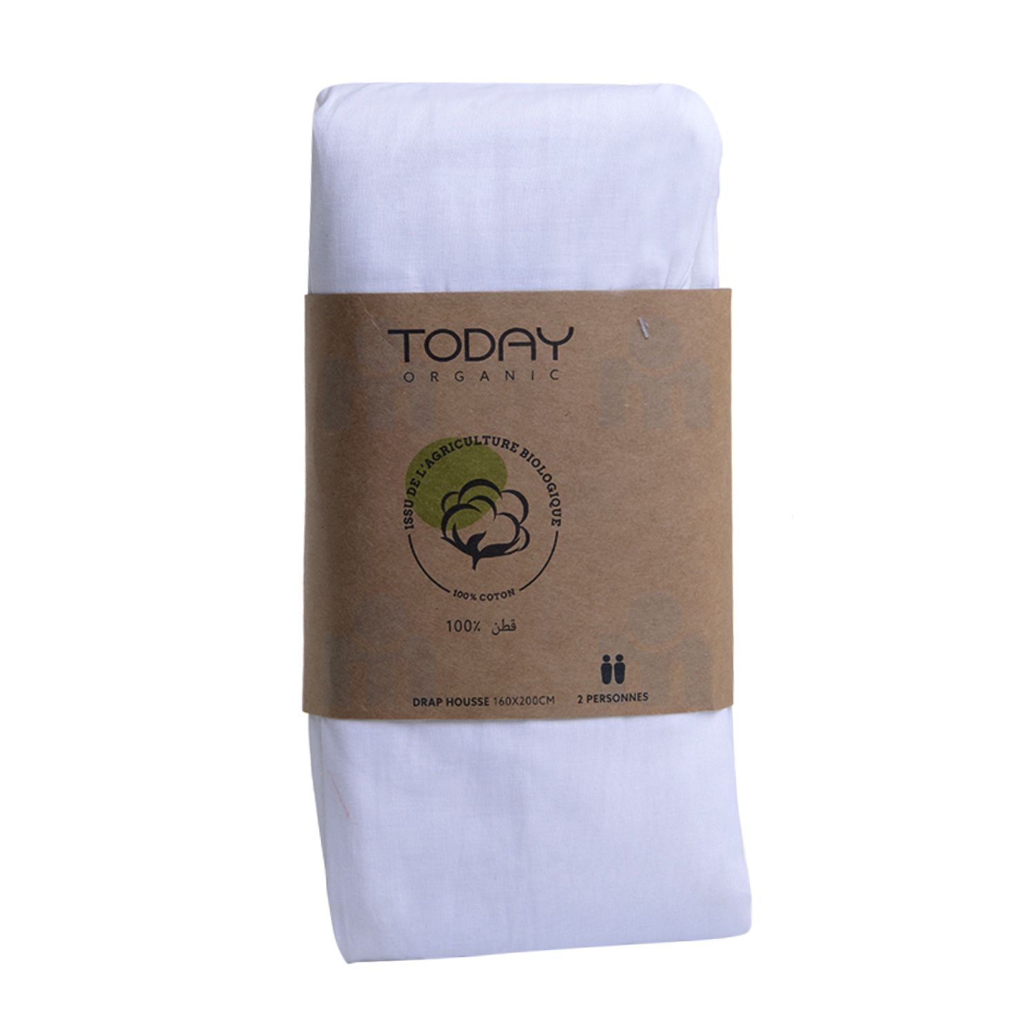 Drap housse coton bio 57 fils 160x200cm blanc x1 pièce - TODAY