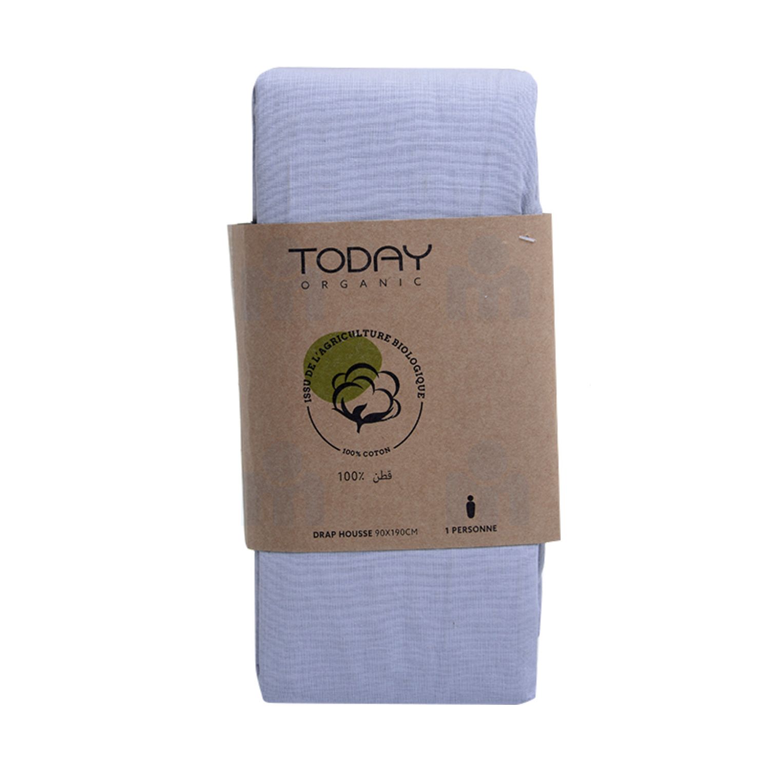 Drap housse sans poche coton bio 57 fils 90x190cm zinc x1 pièce - TODAY