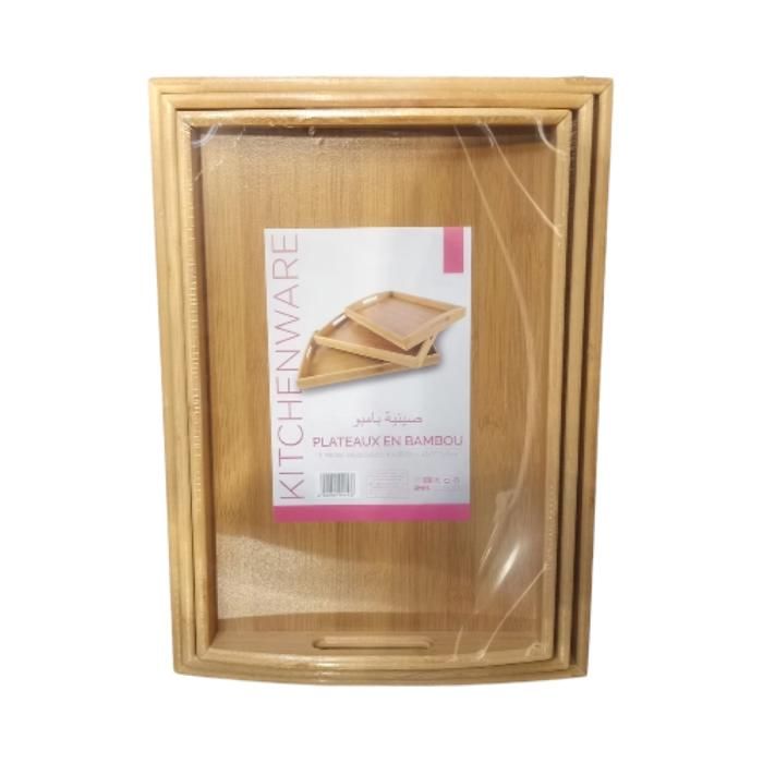 Set 3 Plateaux En Bambou - 38X25.5X5Cm