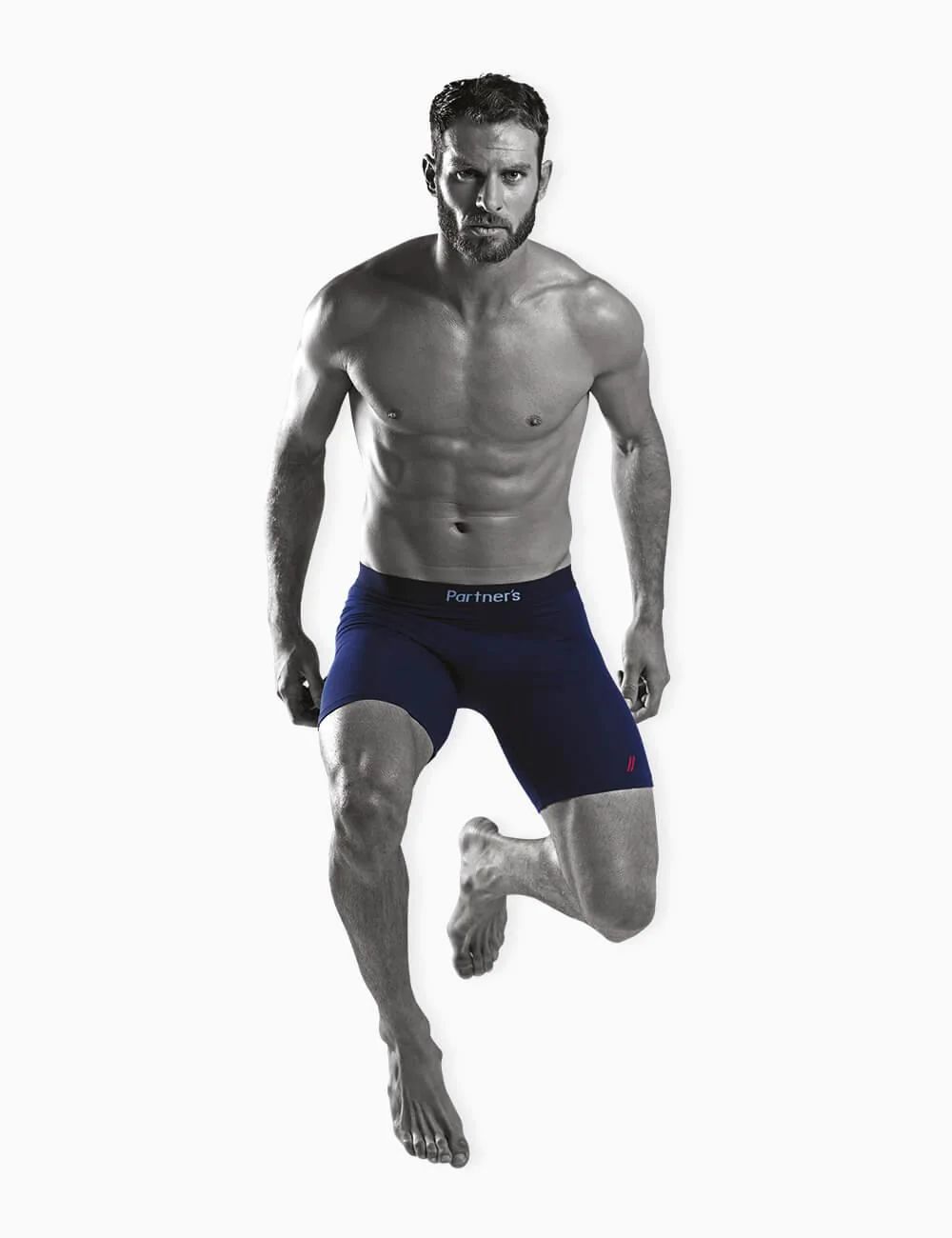 Boxer Long - PARTNER'S - Coton Stretch - Ceinture logotypée - Bleu Marine - Homme