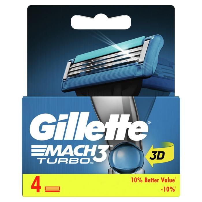 Gillette Recharges de Lames de Rasoir Mach3 Turbo - 4 unités