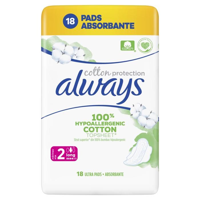 Serviettes hygiénique cotton protection taille long x18 unités - ALWAYS