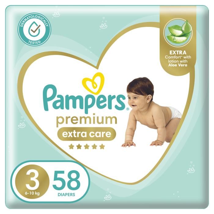 Pampers Premium Care Couches Bébé Taille 3 (6-10kg) - 58 unités