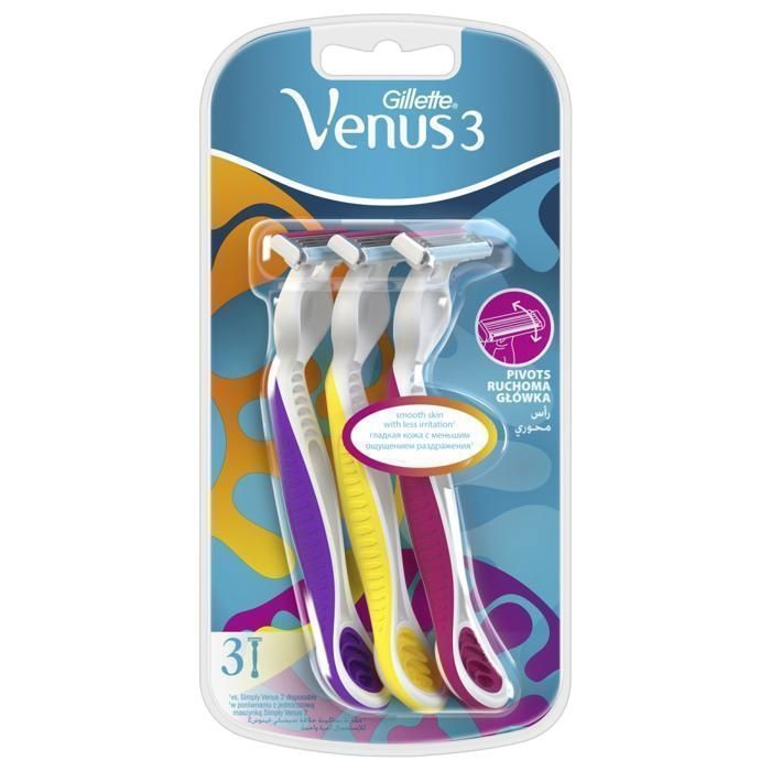 Rasoir jetable - Venus - Simply Venus - 3 lames - Couleur aléatoire - 3 unités