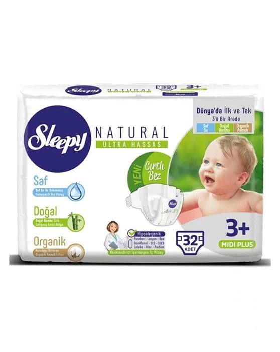 Couches Midi Plus 5-10kg - Sleepy Natural 3+ Paquet De 32 Pièces