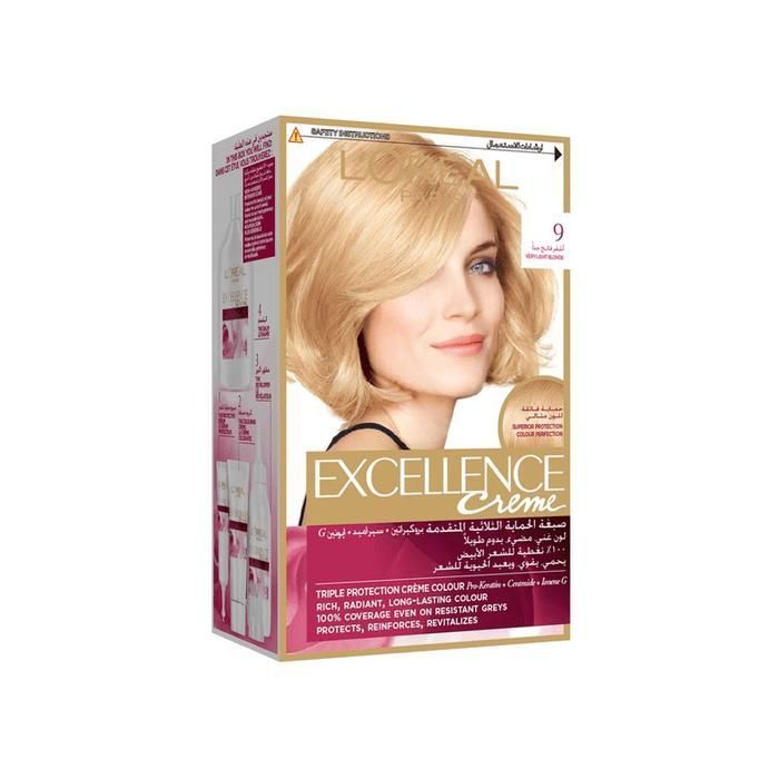 Crème Coloration Permanente - L'Oréal Paris - Excellence - 9 Blond Très Clair - Triple Soin - Non Gras