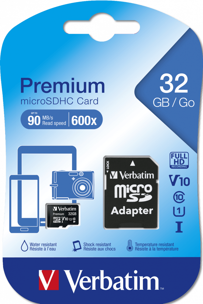 Carte microSDHC avec adaptateur Verbatim de 32 GB
