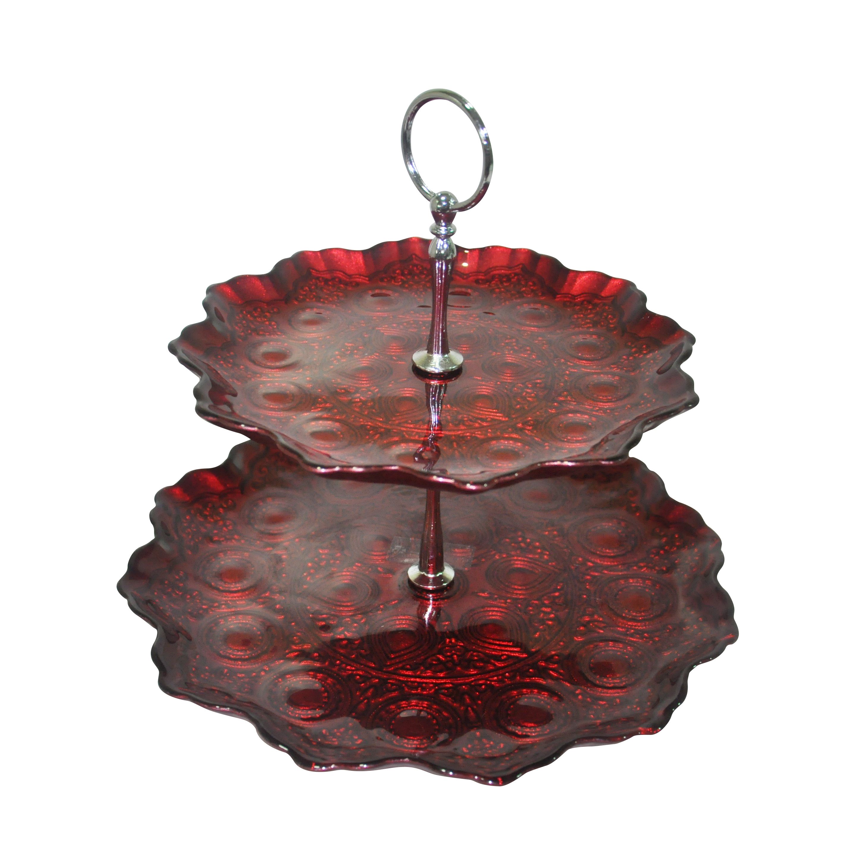 SERVITEUR GATEAU 2 NIVEAUX  ARINNA ROUGE DORE 28+21 CM