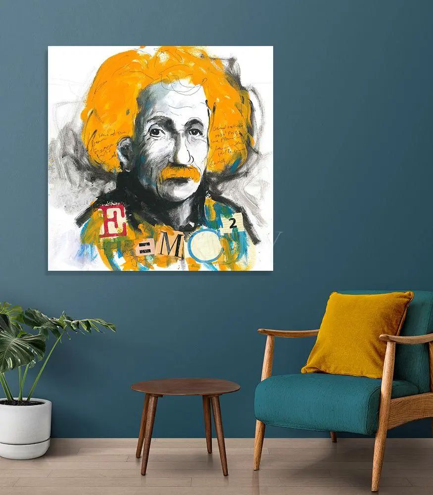 Tableau décoratif Albert Einstein L100 x H100 cm imprimé sur bâche enduite
