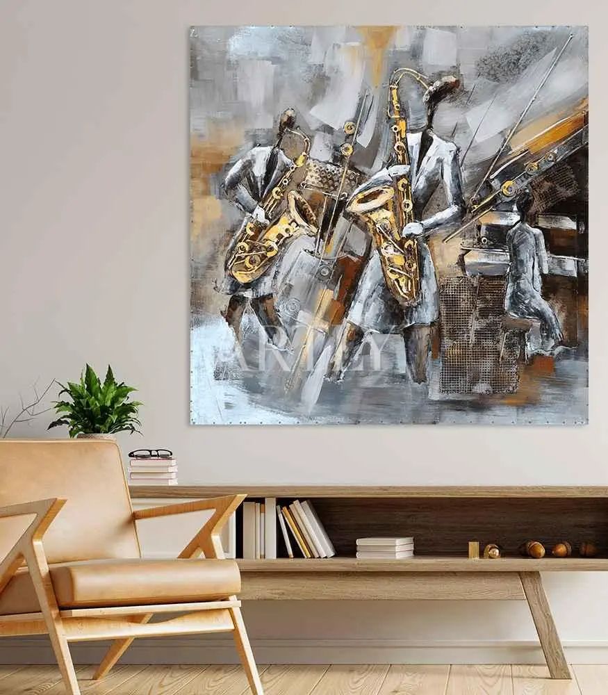 Tableau décoratif Saxophoniste L60 x H60 cm imprimé sur bâche enduite