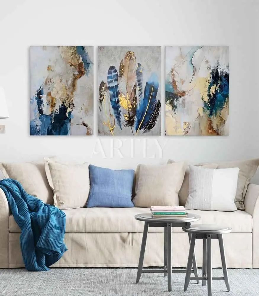 Tableau décoratif Plumes L40 x H60 cm de 3 panneaux imprimé sur bâche enduite