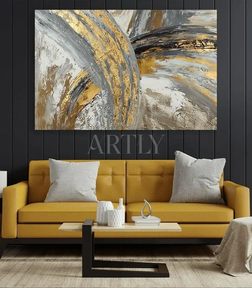 Tableau décoratif Gold & Grey Horizontal L100 x H65 cm imprimé sur bâche enduite