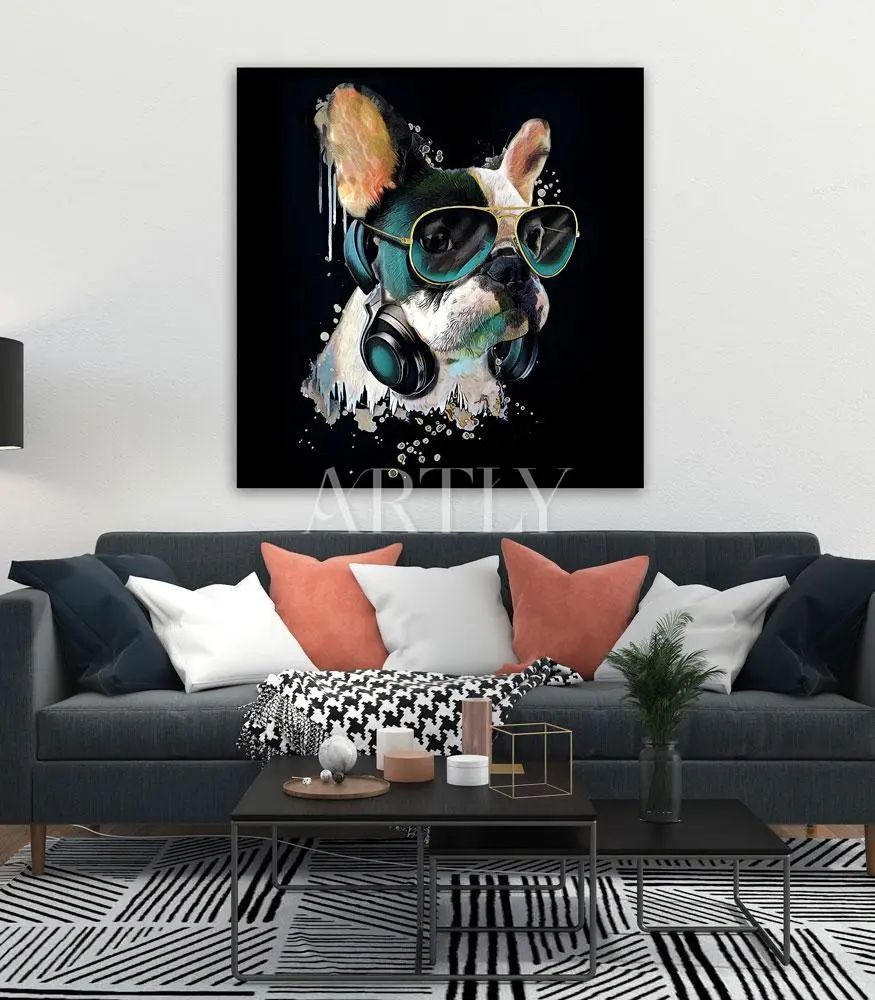 Tableau décoratif Chien stylé L100 x H100 cm imprimé sur bâche enduite