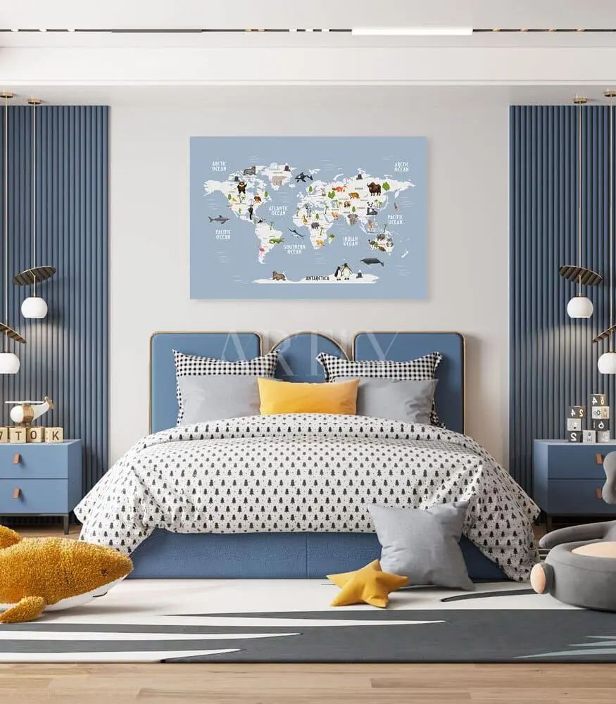 Tableau décoratif Carte du monde animal L100 x H65 cm imprimé sur canvas en toile artistique