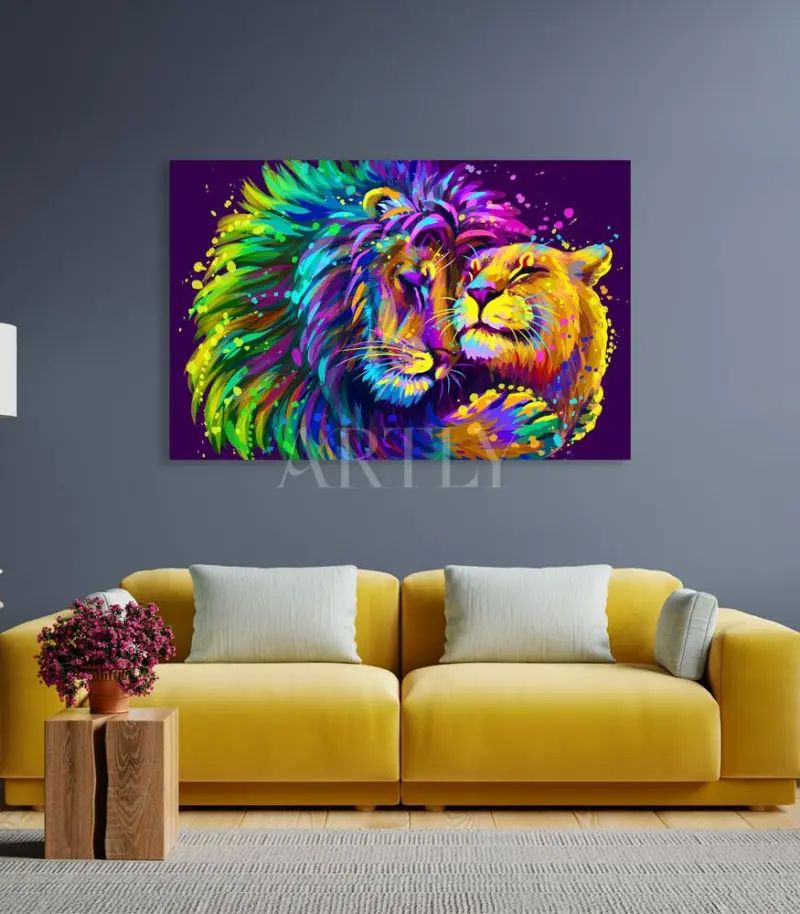 Tableau décoratif Lions couples L60 x H40 cm imprimé sur bâche enduite