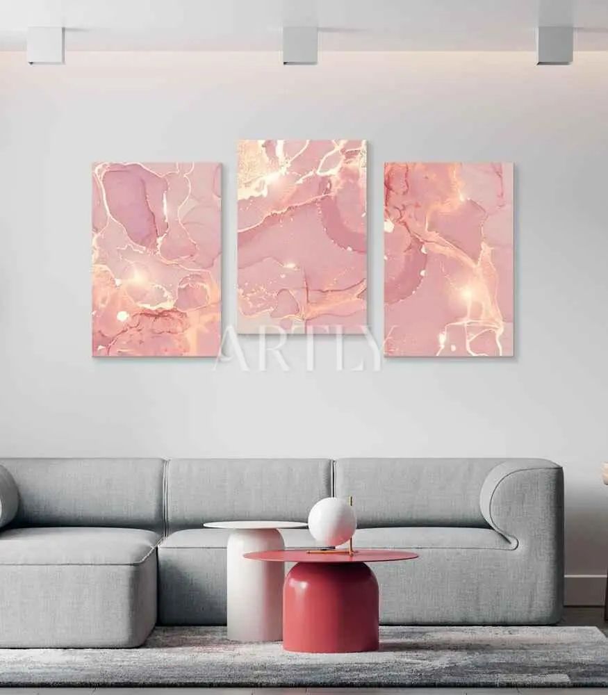 Tableau décoratif Marbre rose triptyque L40 x H60 cm de 3 panneaux imprimé sur bâche enduite