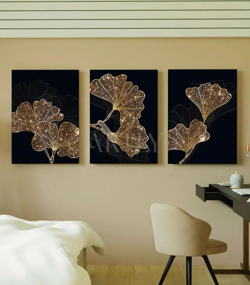 Tableau décoratif Luxury Ginkgo Biloba L65 x H100 cm de 3 panneaux imprimé sur canvas en toile artistique