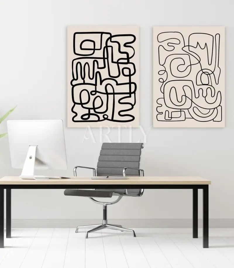 Tableau décoratif Abstract Lines - Beige & Noir L40 x H60 cm de 2 panneaux imprimé sur canvas en toile artistique