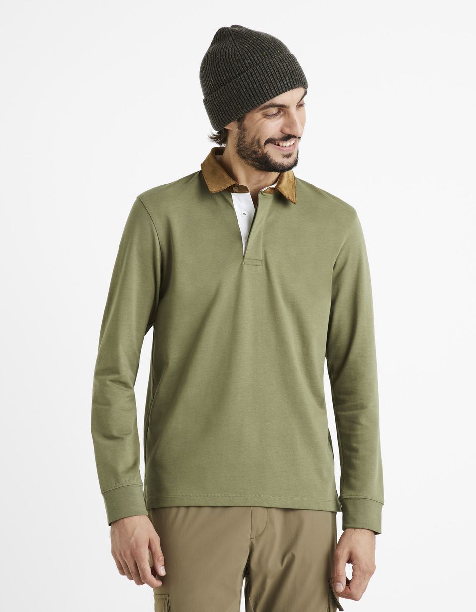 Polo 100% coton avec col en velours manches longues