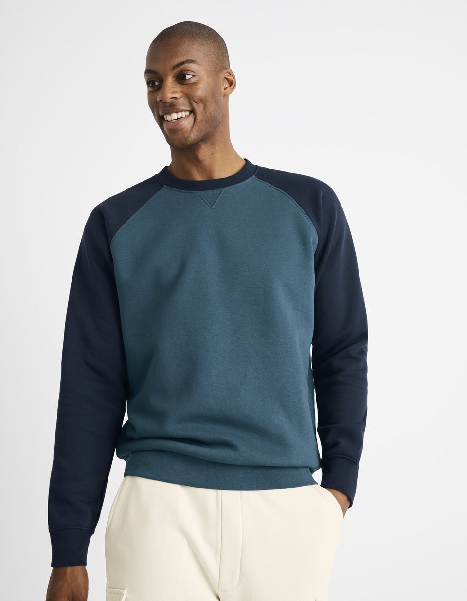 Sweat col rond coton mélangé color block