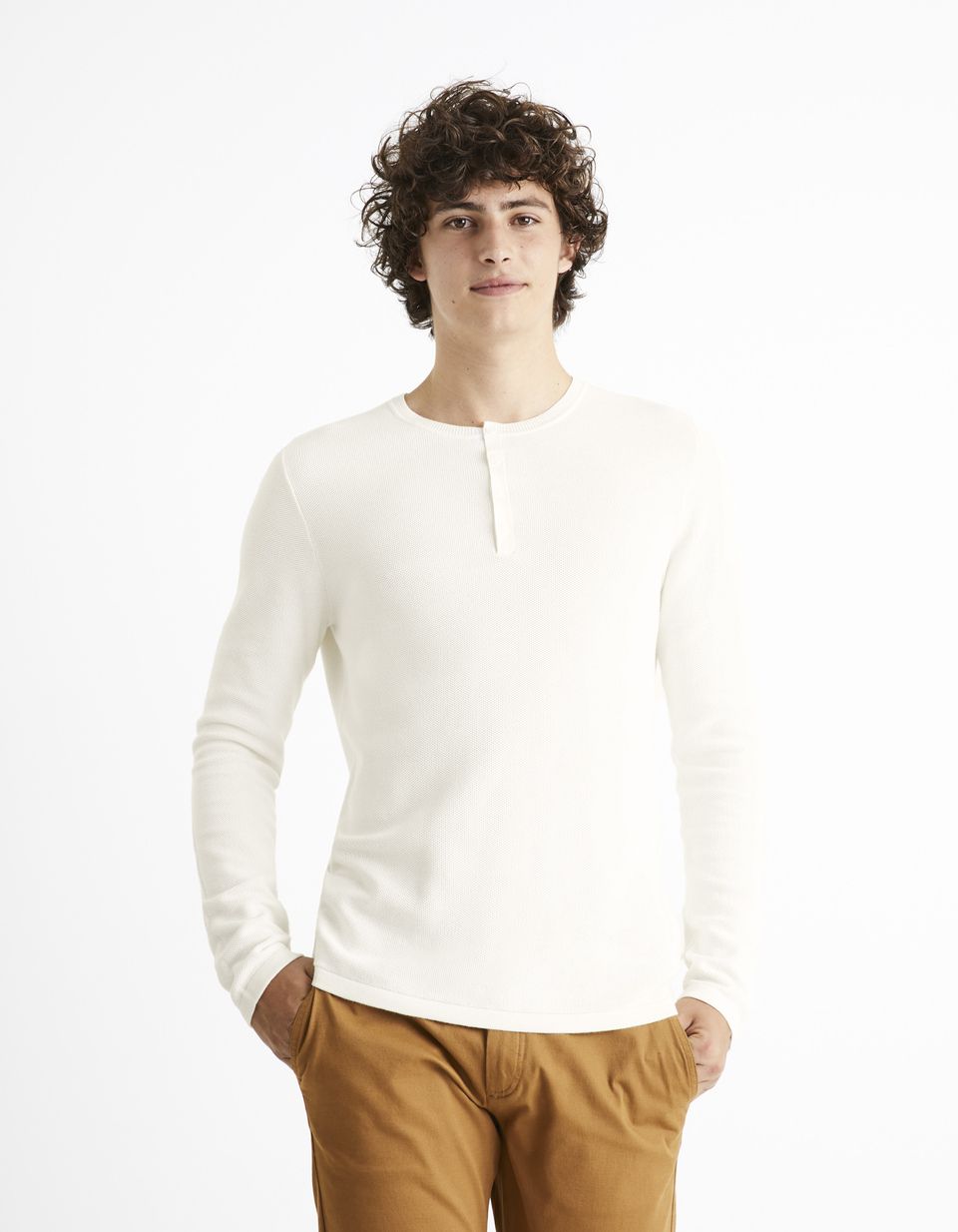 Pull col henley coton piqué