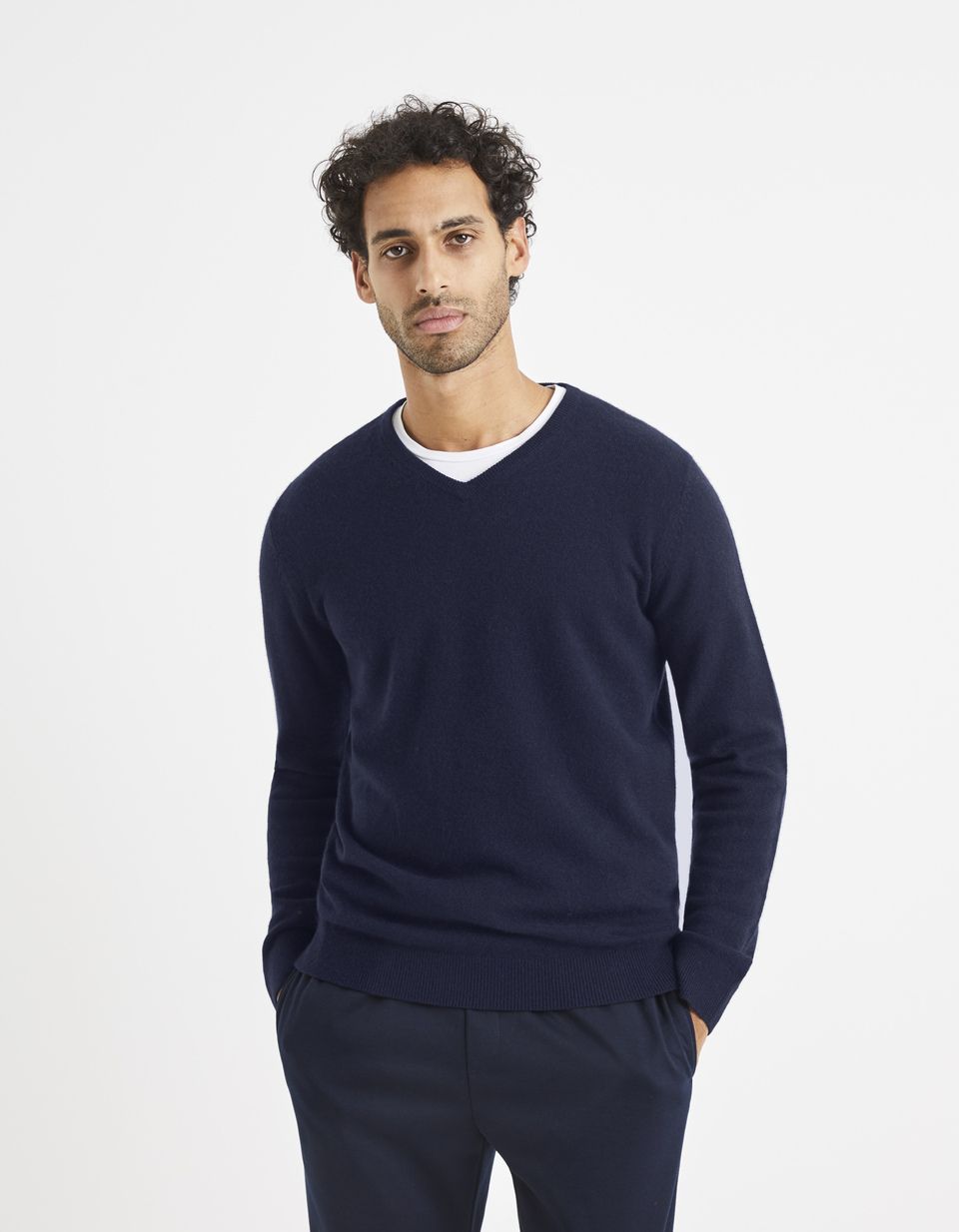 Pull col V 100% cachemire 2 fils