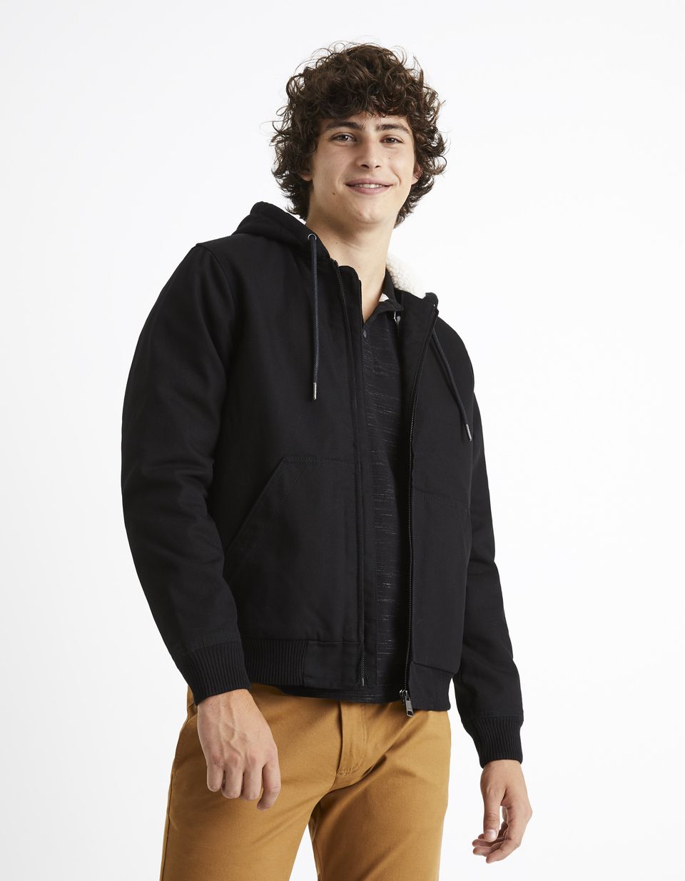 Blouson zippé avec capuche doublée sherpa