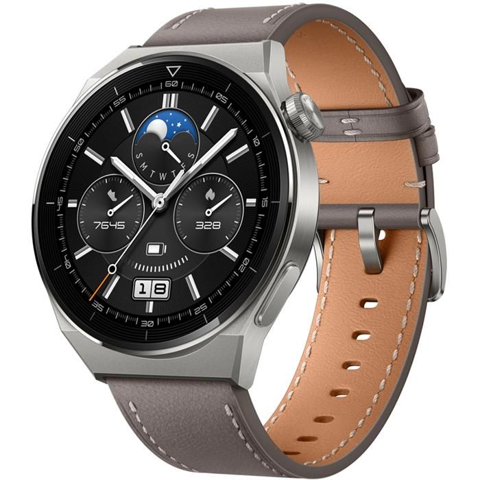 HUAWEI WATCH GT 3 Pro Light Titanium Case Gray Leather Strap