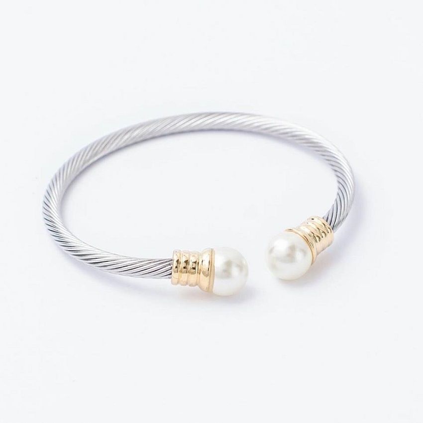Bracelet en Acier torsadé à perle Chic - Argenté & Doré + Boite Cadeau